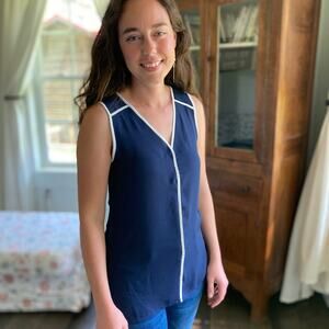 Halogen Navy Blue Sleeveless Top, Size XS